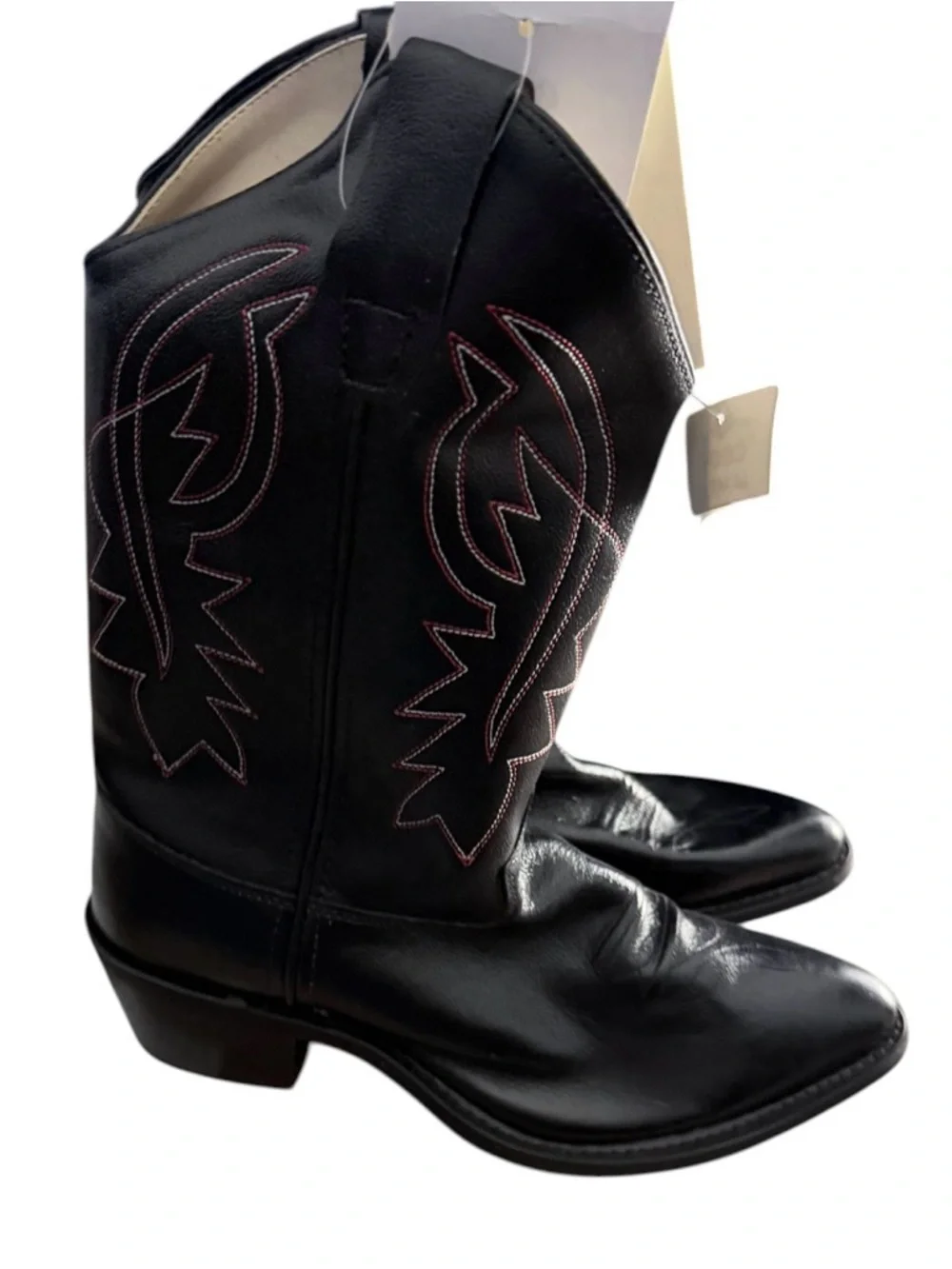 Kids Black Western Cowboy Boots with Pink Stitching